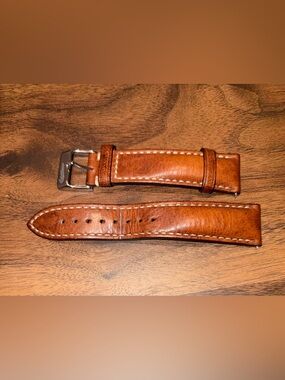 Brown Leather Watch Strap with Contrast Stitching - 21mm
